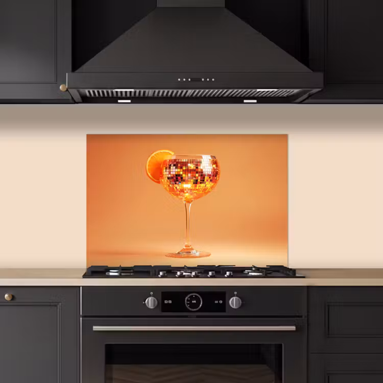 Drank - Oranje - Glitter - Disco keuken achterwand spatscherm klein -sfeer1