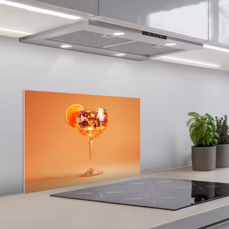 Drank - Oranje - Glitter - Disco keuken achterwand spatscherm klein -3d_schuin