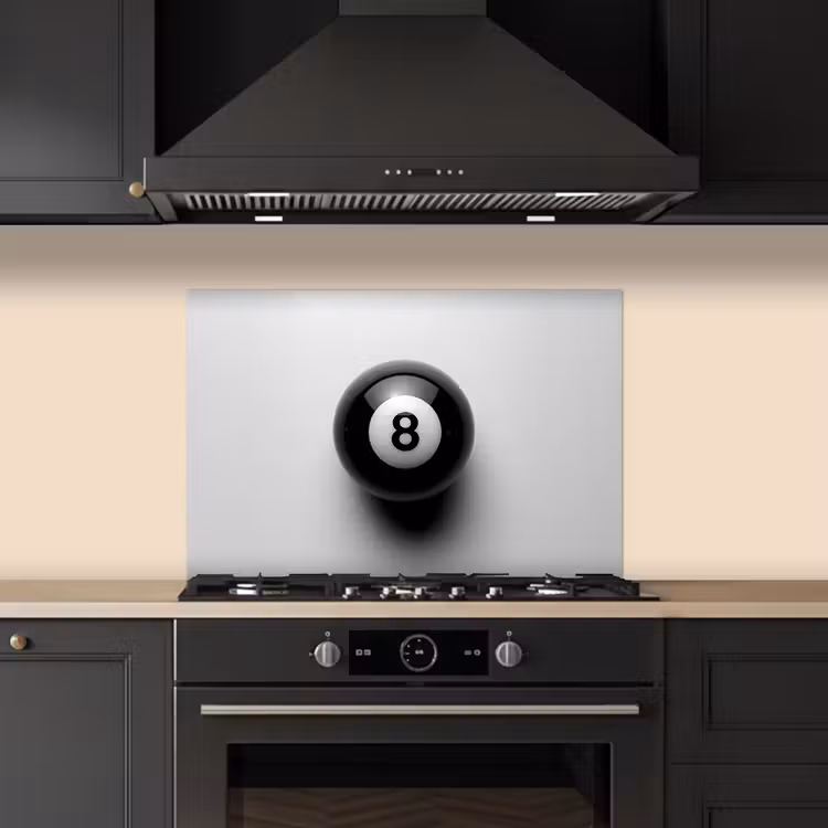 Biljartbal - Getal - Acht - Wit keuken achterwand spatscherm klein -sfeer1