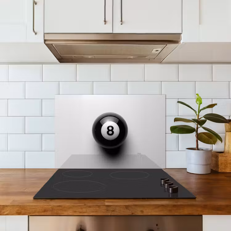 Biljartbal - Getal - Acht - Wit keuken achterwand spatscherm klein -sfeer2