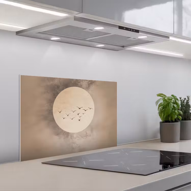 Vogel - Beige - Japandi keuken achterwand spatscherm klein -3d_schuin