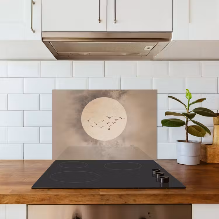 Vogel - Beige - Japandi keuken achterwand spatscherm klein -sfeer2