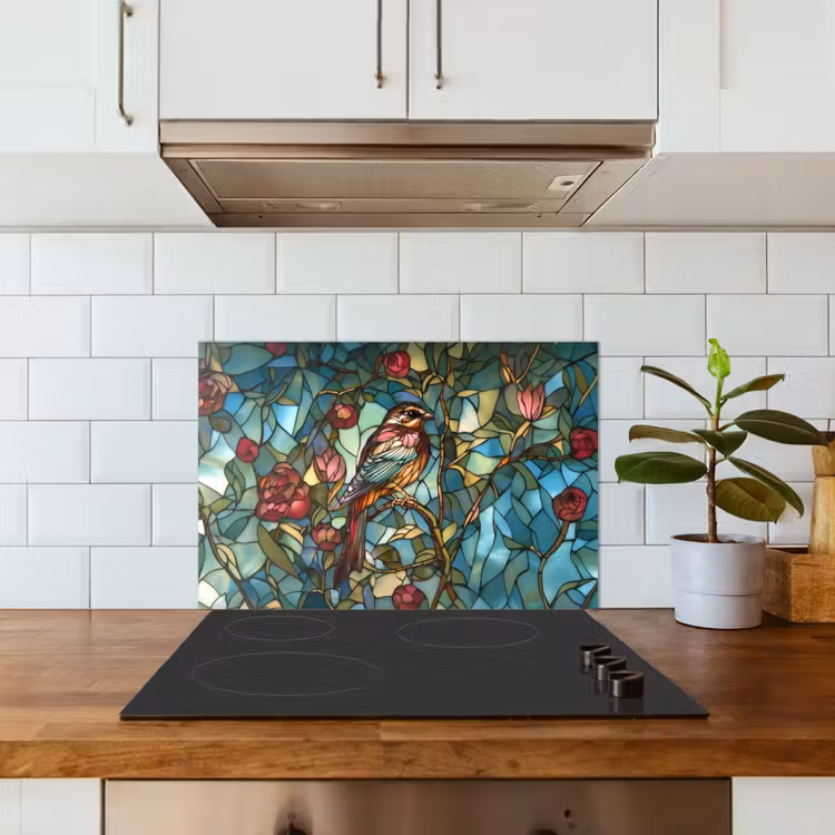 Vogel - Tak - Rozen - Mozaïek keuken achterwand spatscherm klein -sfeer2
