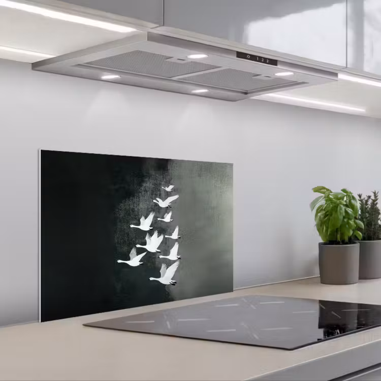 Vogel - Japandi - Groen keuken achterwand spatscherm klein -3d_schuin