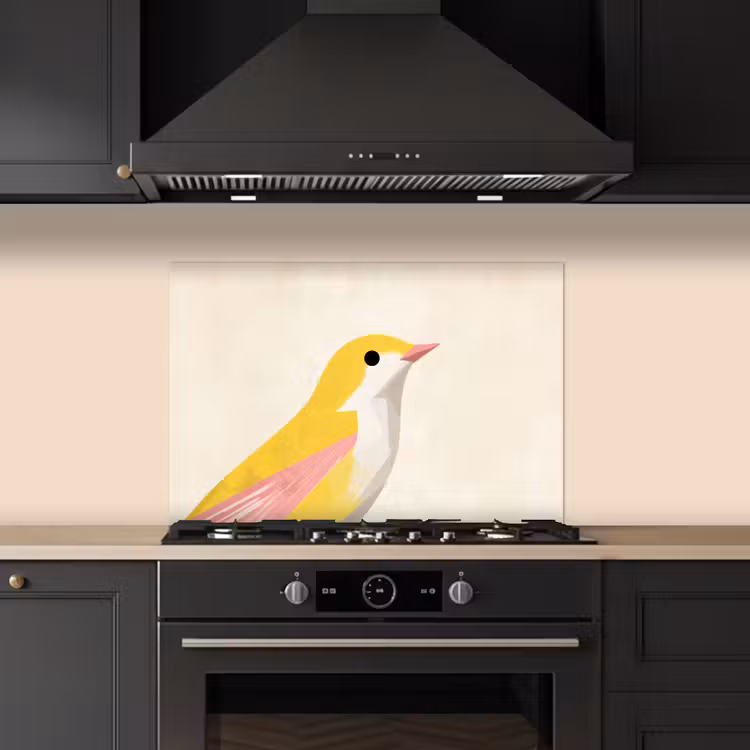 Vogel - Minimalistisch - Geel keuken achterwand spatscherm klein -sfeer1