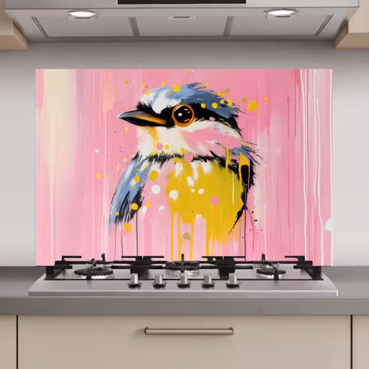 Vogel - Roze - Geel - Blauw keuken achterwand spatscherm klein -3d_website