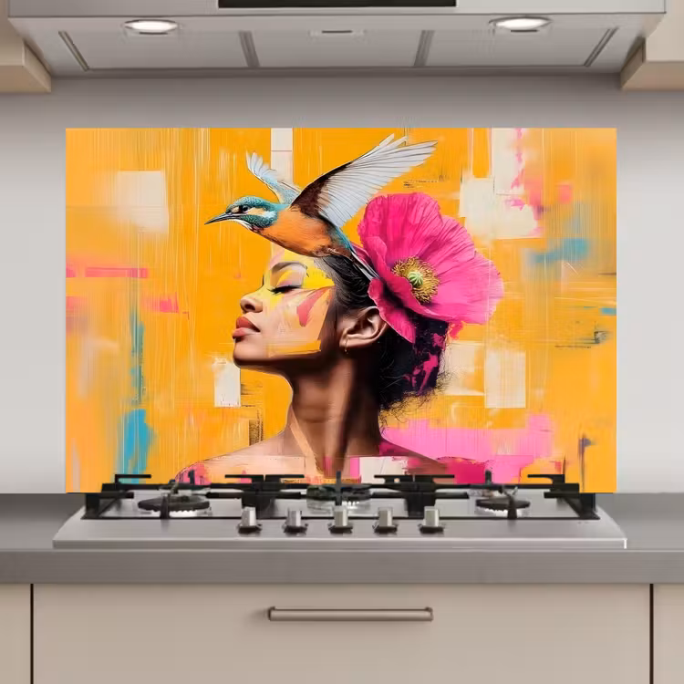 Vogel - Vrouw - Abstract - Bloem keuken achterwand spatscherm klein -3d_website
