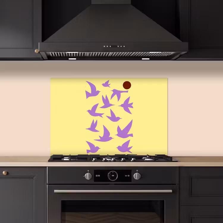 Vogels - Cirkel - Geel - Beweging keuken achterwand spatscherm klein -sfeer1