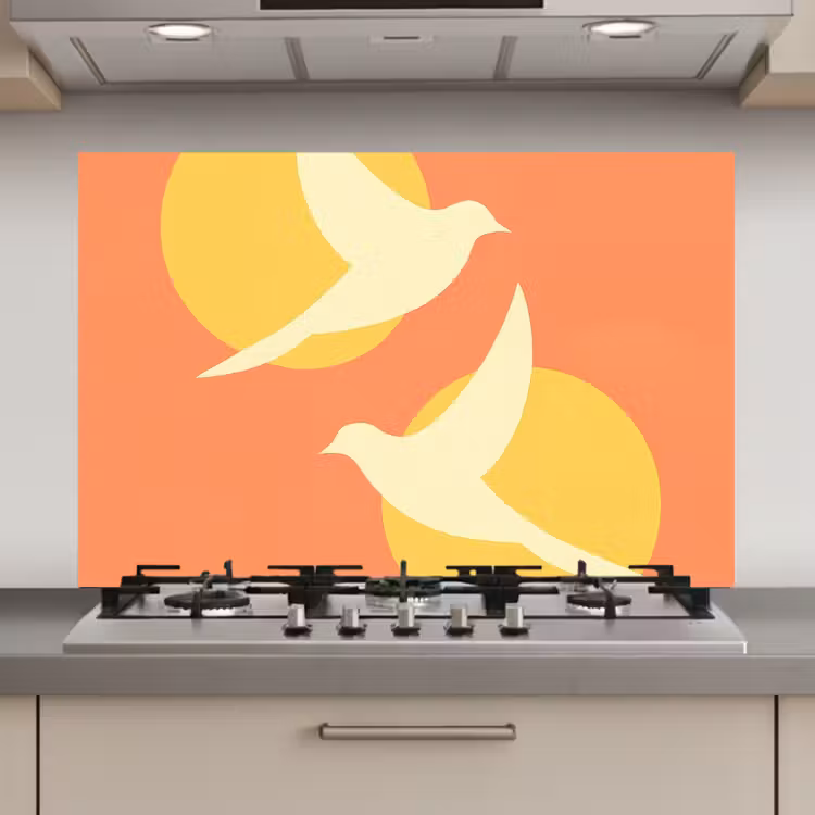 Vogels - Cirkels - Geel keuken achterwand spatscherm klein -3d_website