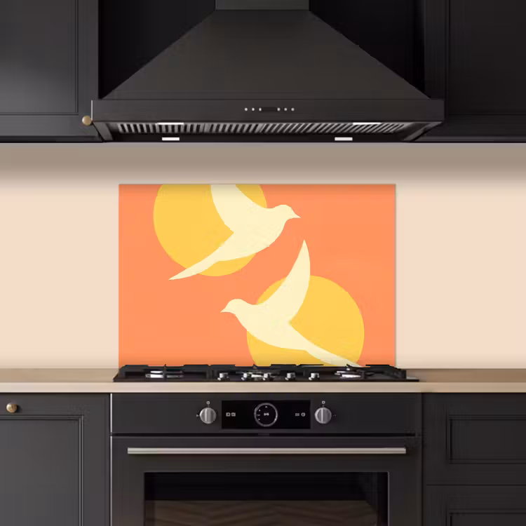 Vogels - Cirkels - Geel keuken achterwand spatscherm klein -sfeer1