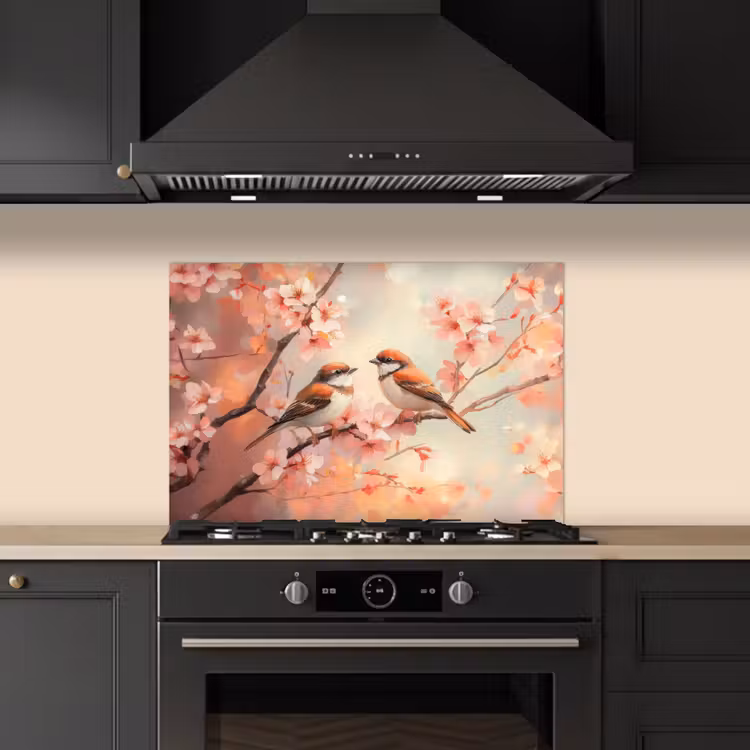 Vogels - Romantic - Bloesemtak keuken achterwand spatscherm klein -sfeer1