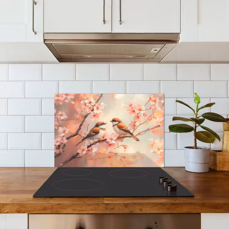 Vogels - Romantic - Bloesemtak keuken achterwand spatscherm klein -sfeer2