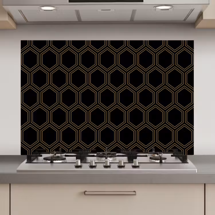 Zwart - Goud - Zeshoek keuken achterwand spatscherm klein 900 -3d_website