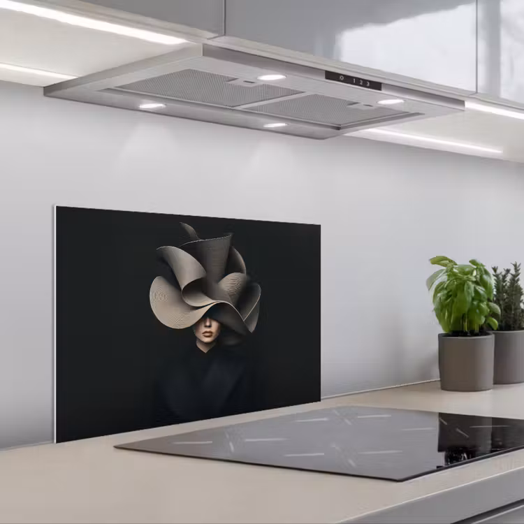 Zwarte - Hoed - Vrouw keuken achterwand spatscherm klein -3d_schuin