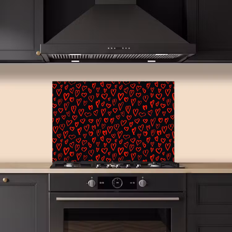 Zwart - Harten - Rood keuken achterwand spatscherm klein 900 -sfeer1