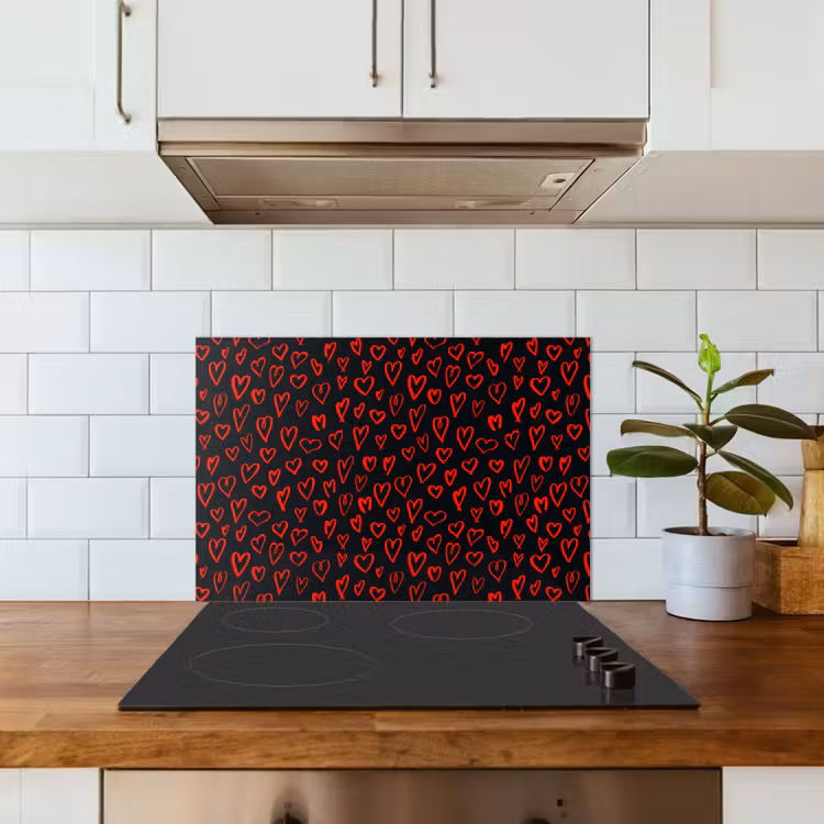 Zwart - Harten - Rood keuken achterwand spatscherm klein 900 -sfeer2