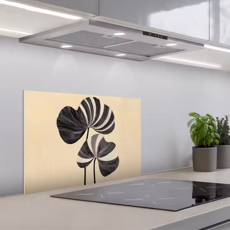 Zwart - Bladeren - Strepen - Minimalistisch keuken achterwand spatscherm klein -3d_schuin