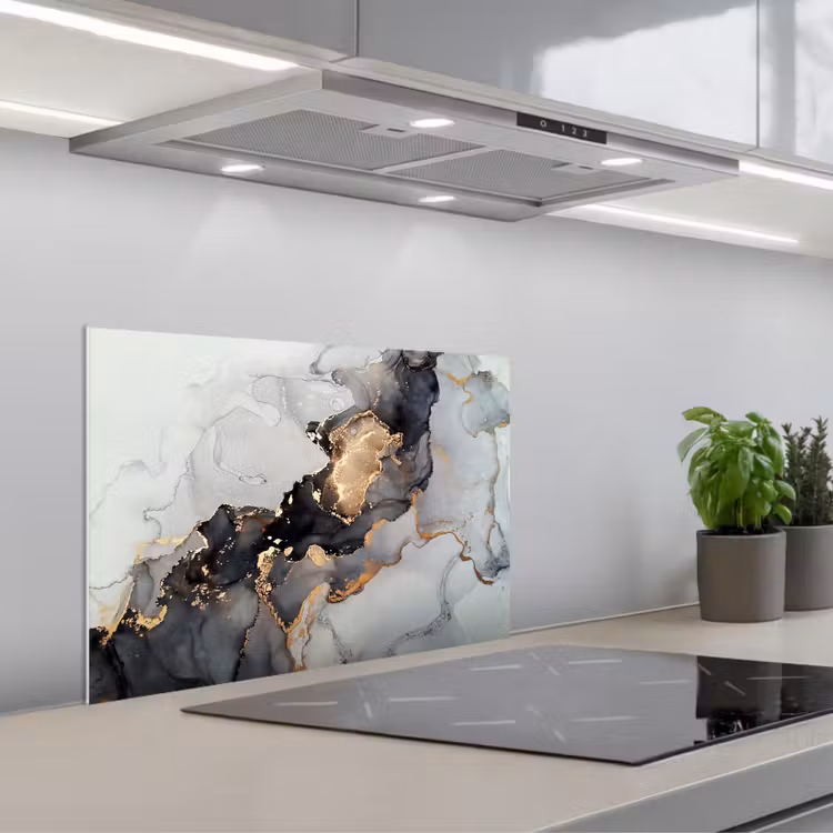 Zwart - Marmer - Luxe - Goud keuken achterwand spatscherm klein -3d_schuin