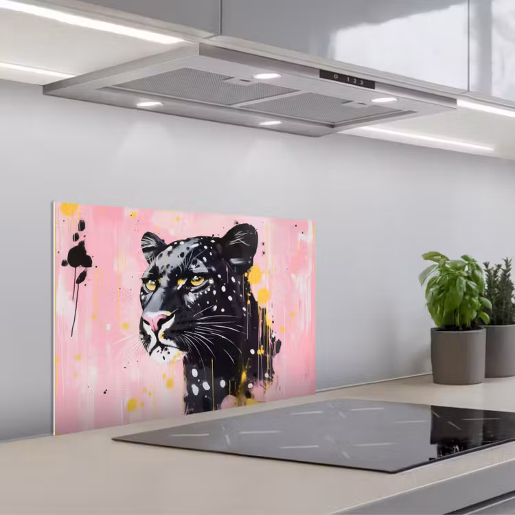 Zwart - Panter - Roze - Abstract keuken achterwand spatscherm klein -3d_schuin