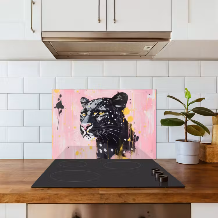 Zwart - Panter - Roze - Abstract keuken achterwand spatscherm klein -sfeer2