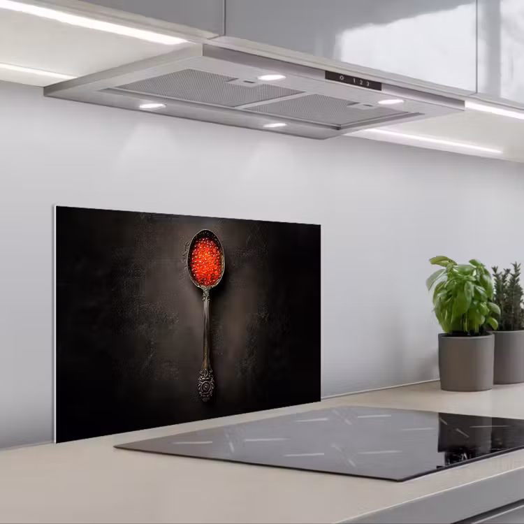 Zwart - Lepel - Caviar keuken achterwand spatscherm klein -3d_schuin
