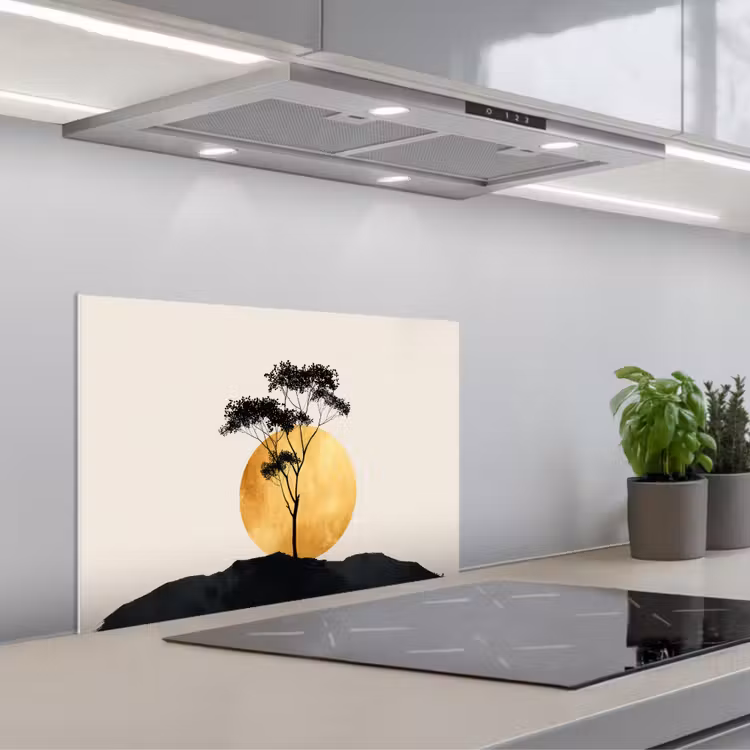 Zwarte boom - Gouden cirkel - Heuvel keuken achterwand spatscherm klein -3d_schuin