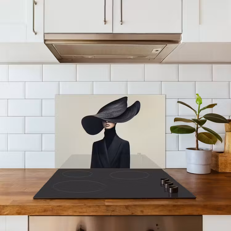 Zwart - Vrouw - Hoed keuken achterwand spatscherm klein -sfeer2