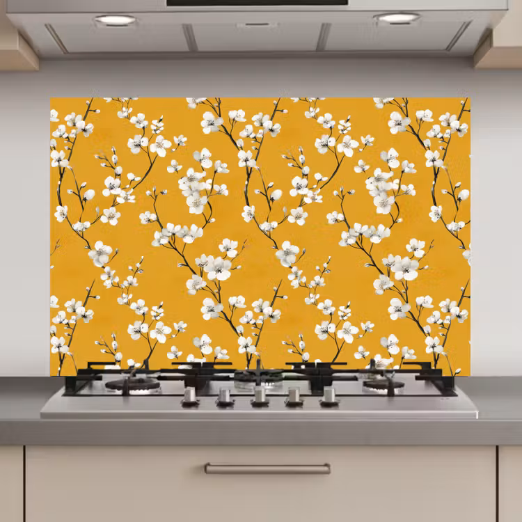 Bloesemtak - Aquarel - Geel keuken achterwand spatscherm klein 900 -3d_website
