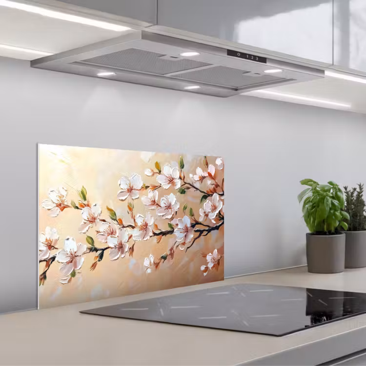 Bloesemtakken - Schilderachtig - Roze keuken achterwand spatscherm klein -3d_schuin