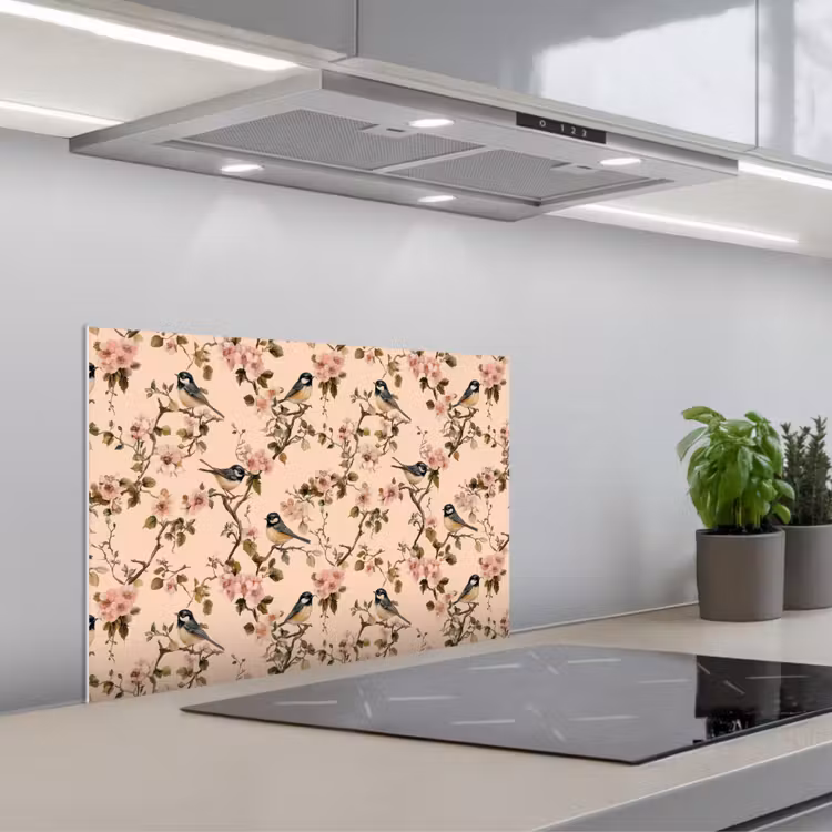 Bloesem - Koolmees - Roze keuken achterwand spatscherm klein 900 -3d_schuin