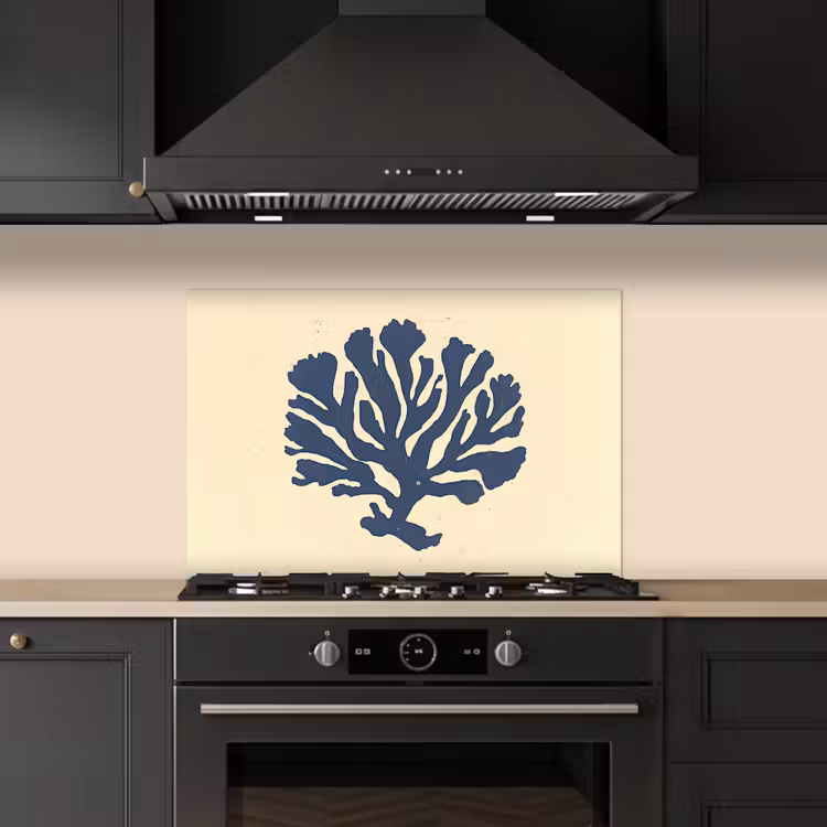 Blauw koraal - Vertakkingen - Beige keuken achterwand spatscherm klein -sfeer1