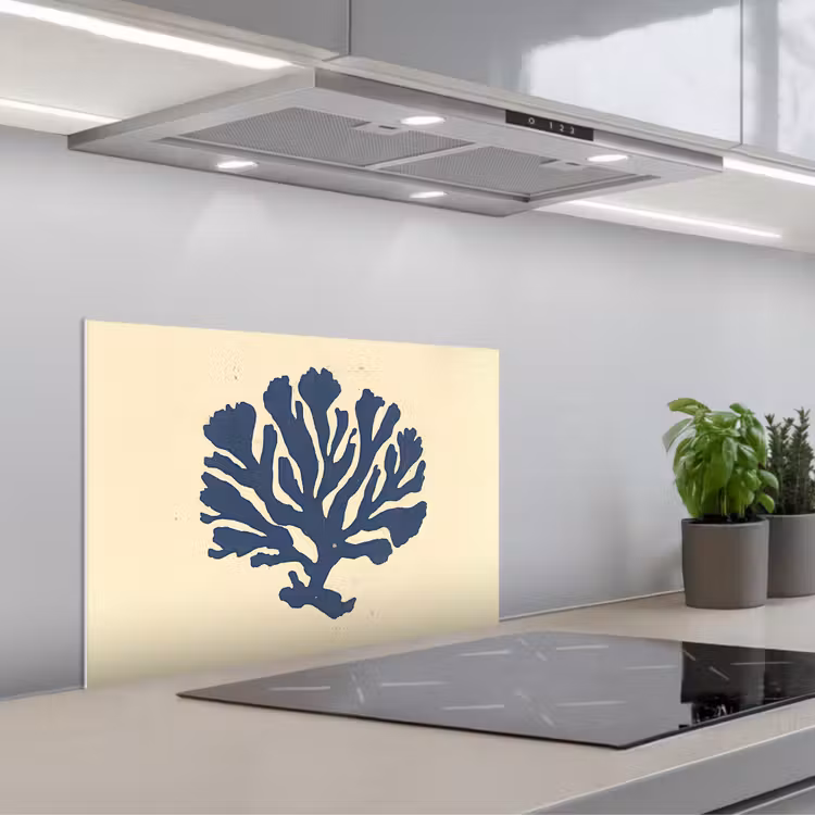 Blauw koraal - Vertakkingen - Beige keuken achterwand spatscherm klein -3d_schuin