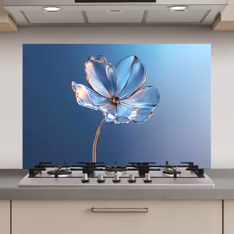 Blauw - Bloem - Glazen - Sierlijk keuken achterwand spatscherm klein -3d_website