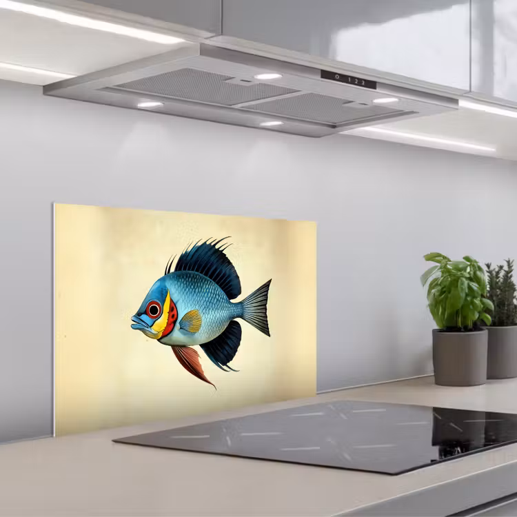Blauw - Kieuwen - Vis - Illustratie keuken achterwand spatscherm klein -3d_schuin