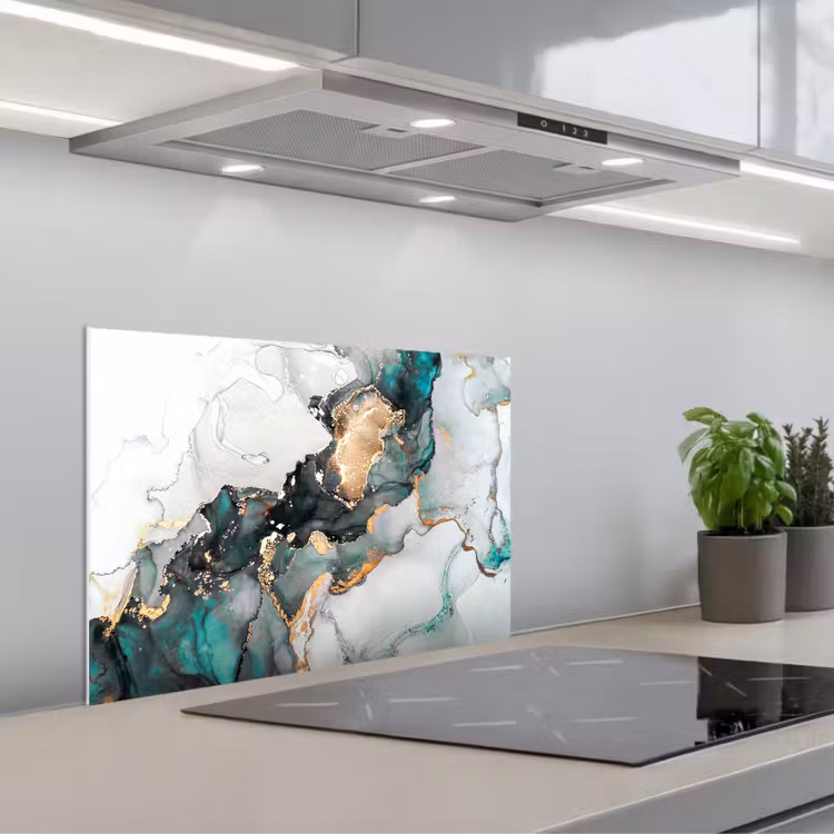 Blauw - Marmer - Goud keuken achterwand spatscherm klein -3d_schuin