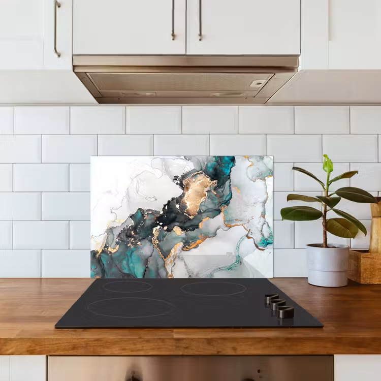 Blauw - Marmer - Goud keuken achterwand spatscherm klein -sfeer2