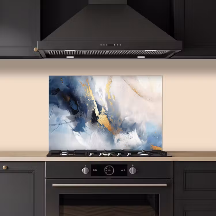 Blauw - Modern - Marmer - Abstract - Goud keuken achterwand spatscherm klein -sfeer1