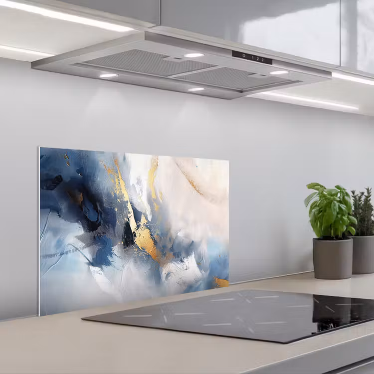 Blauw - Modern - Marmer - Abstract - Goud keuken achterwand spatscherm klein -3d_schuin