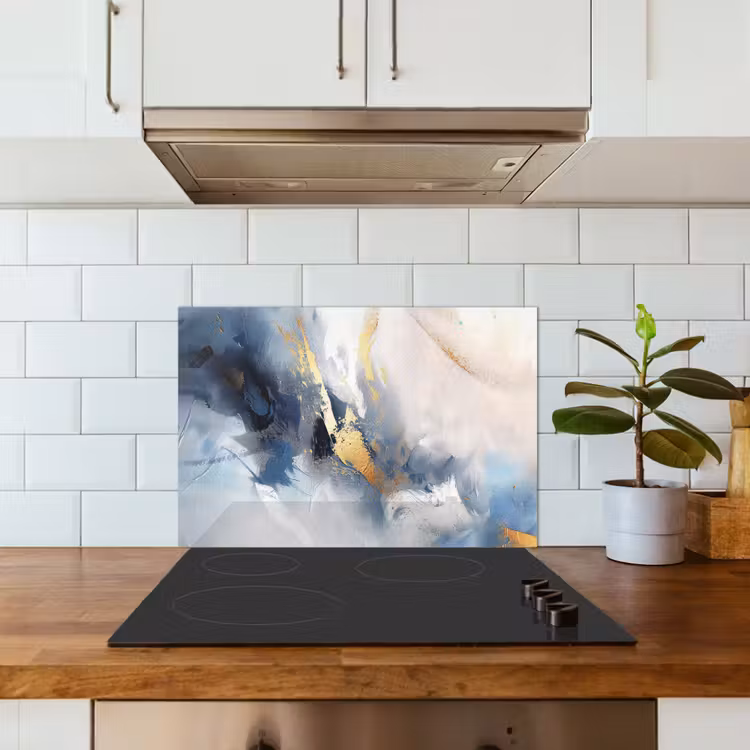 Blauw - Modern - Marmer - Abstract - Goud keuken achterwand spatscherm klein -sfeer2