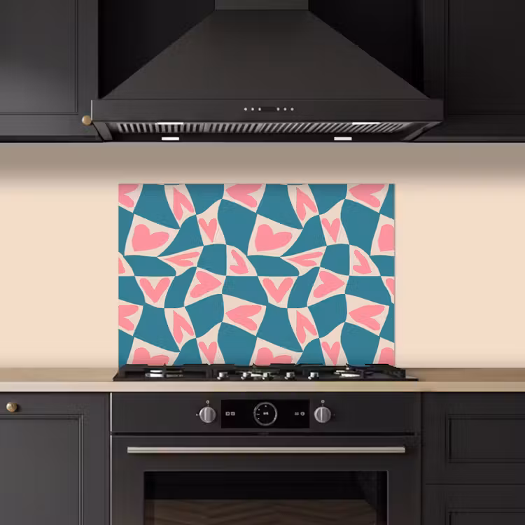 Blauw - Vlakken - Patroon - Hartjes keuken achterwand spatscherm klein 900 -sfeer1