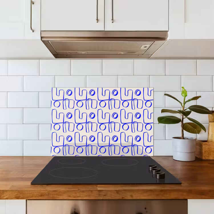 Blauw - Patroon - Beige - Abstract keuken achterwand spatscherm klein 900 -sfeer2