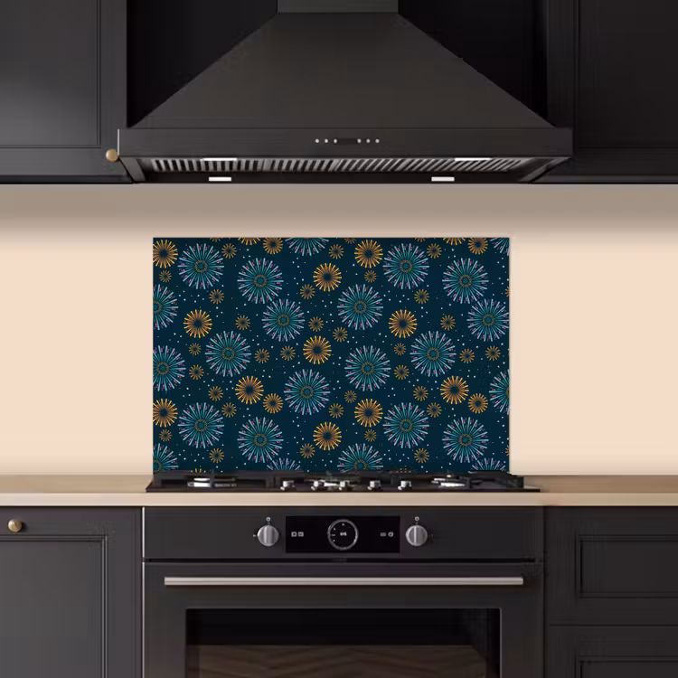 Blauw - Patroon - Retro keuken achterwand spatscherm klein 900 -sfeer1