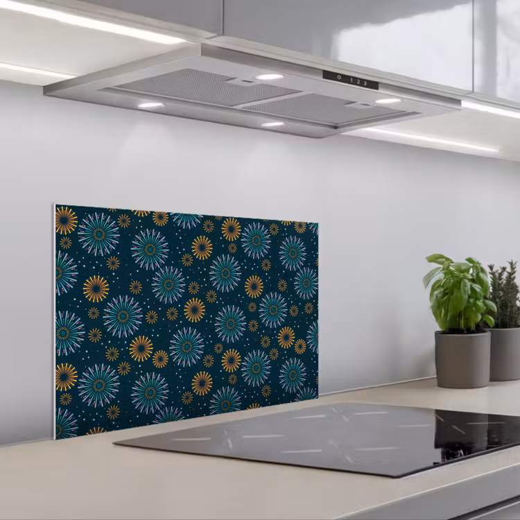 Blauw - Patroon - Retro keuken achterwand spatscherm klein 900 -3d_schuin