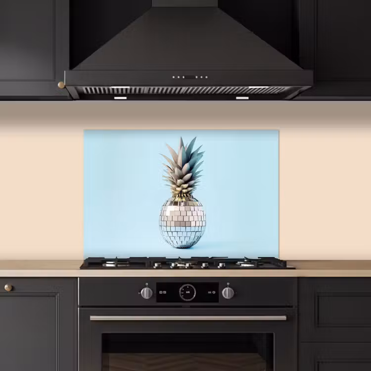 Blauw - Ananas - Disco - Discobal keuken achterwand spatscherm klein -sfeer1
