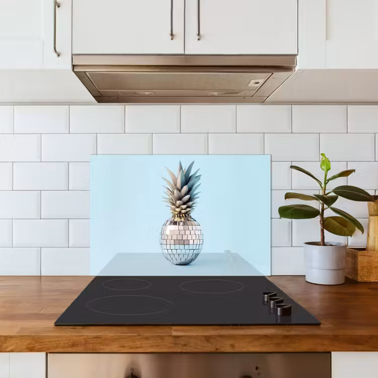 Blauw - Ananas - Disco - Discobal keuken achterwand spatscherm klein -sfeer2