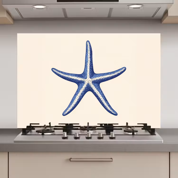 Blauwe zeester - Minimalistisch - Beige keuken achterwand spatscherm klein -3d_website