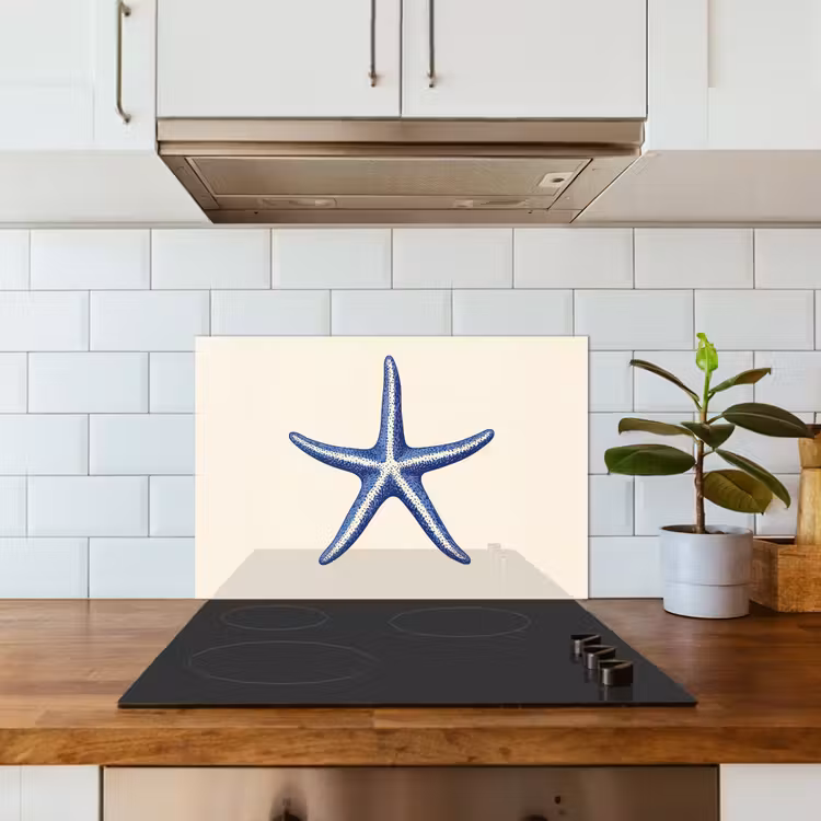 Blauwe zeester - Minimalistisch - Beige keuken achterwand spatscherm klein -sfeer2