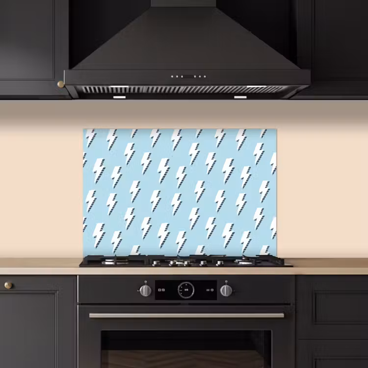 Blauw - Wit - Patroon - Bliksem keuken achterwand spatscherm klein 900 -sfeer1