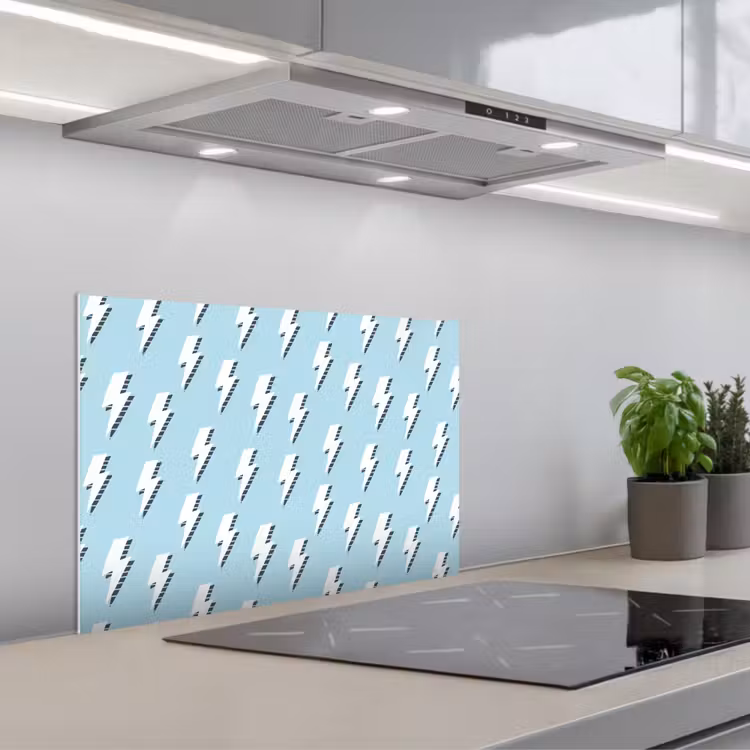 Blauw - Wit - Patroon - Bliksem keuken achterwand spatscherm klein 900 -3d_schuin