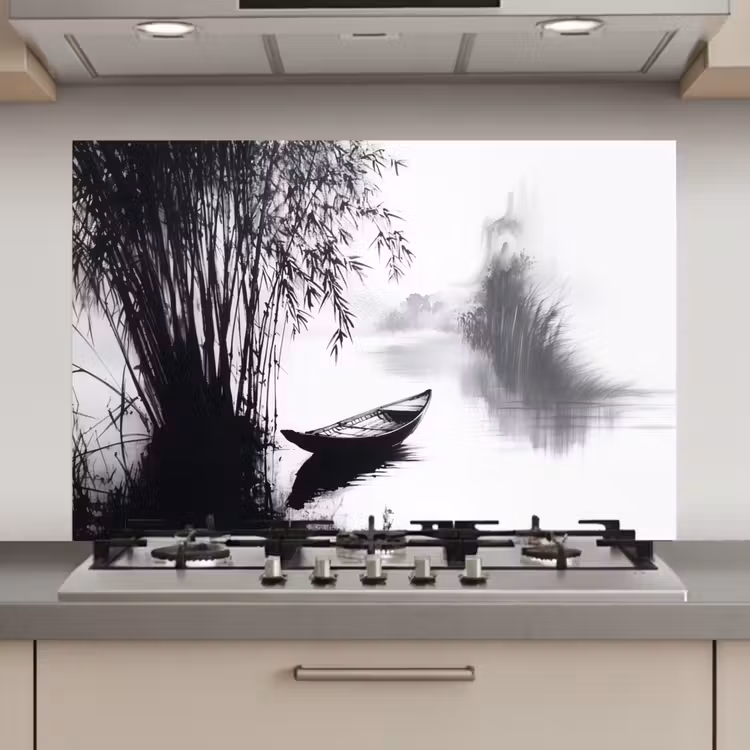 Boot - Rivier - Bamboe - Wit keuken achterwand spatscherm klein -3d_website